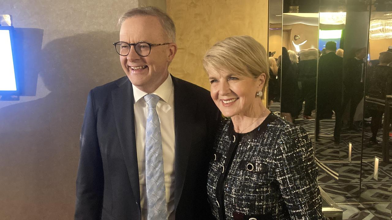 Prime Minister Anthony Albanese and Julie Bishop. Picture: Perry Williams