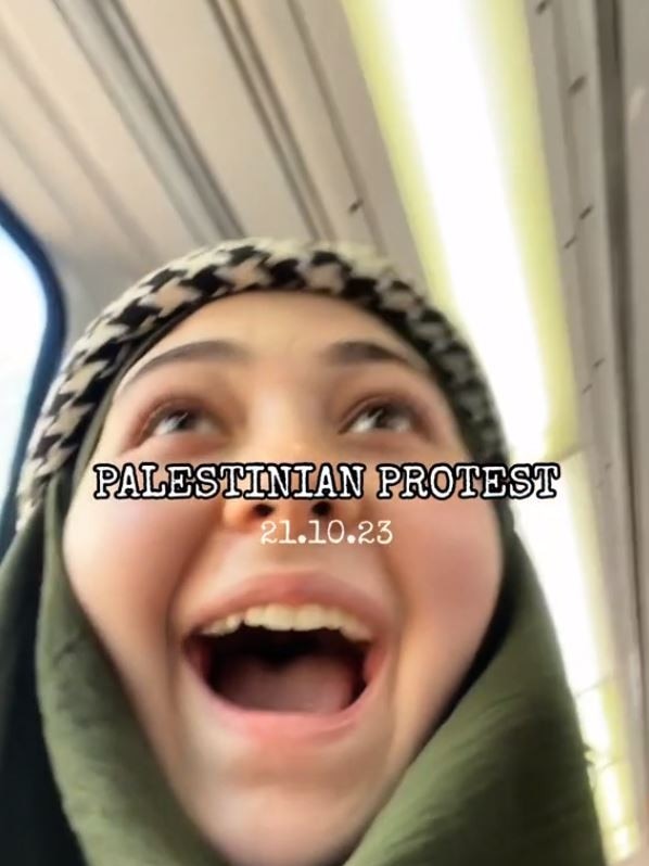 Footage captured the moment the pro-Palestinian song Dammi Falastini blasted over the speakers of a Sydney train. Picture: Supplied / TikTok