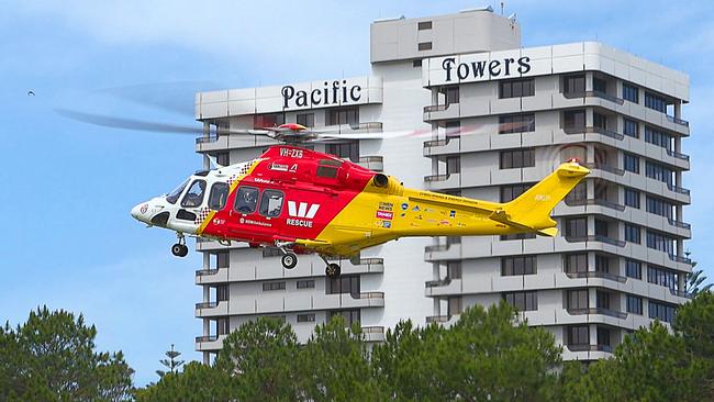 The Westpac helicopter takes off from a Coffs Harbour oval after the accident at Park Beach on November 13.