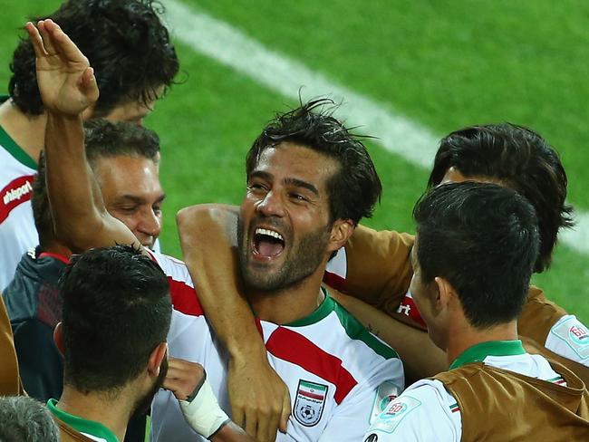 Masoud Shojaei celebrates his decisive goal.