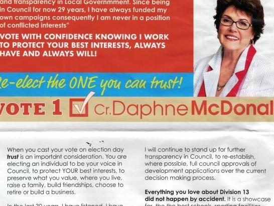 A brochure which is the subject of a complaint against Gold Coast City Councillor Daphne McDonald.