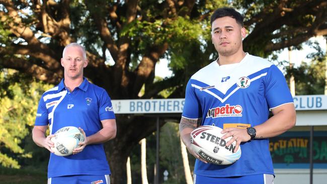 Brothers Cairns football manager Tim Rumford and player Jordan Biondi at Stan Williams Park. PICTURE: ANNA ROGERS