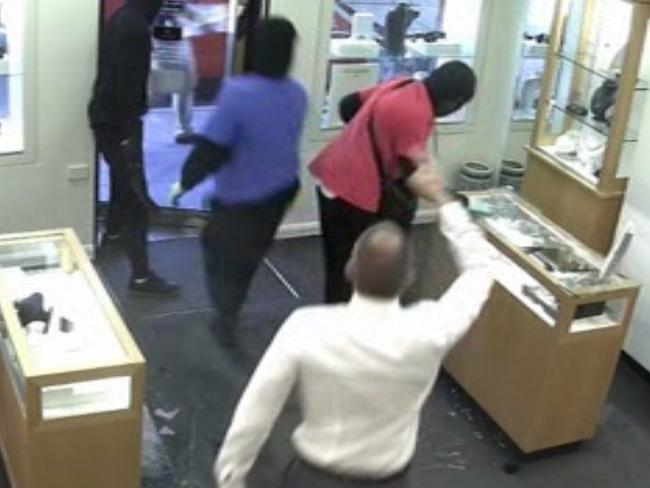 Even as they left, he refused to be intimidated as another CCTV image shows. Picture: @7NewsMelbourne