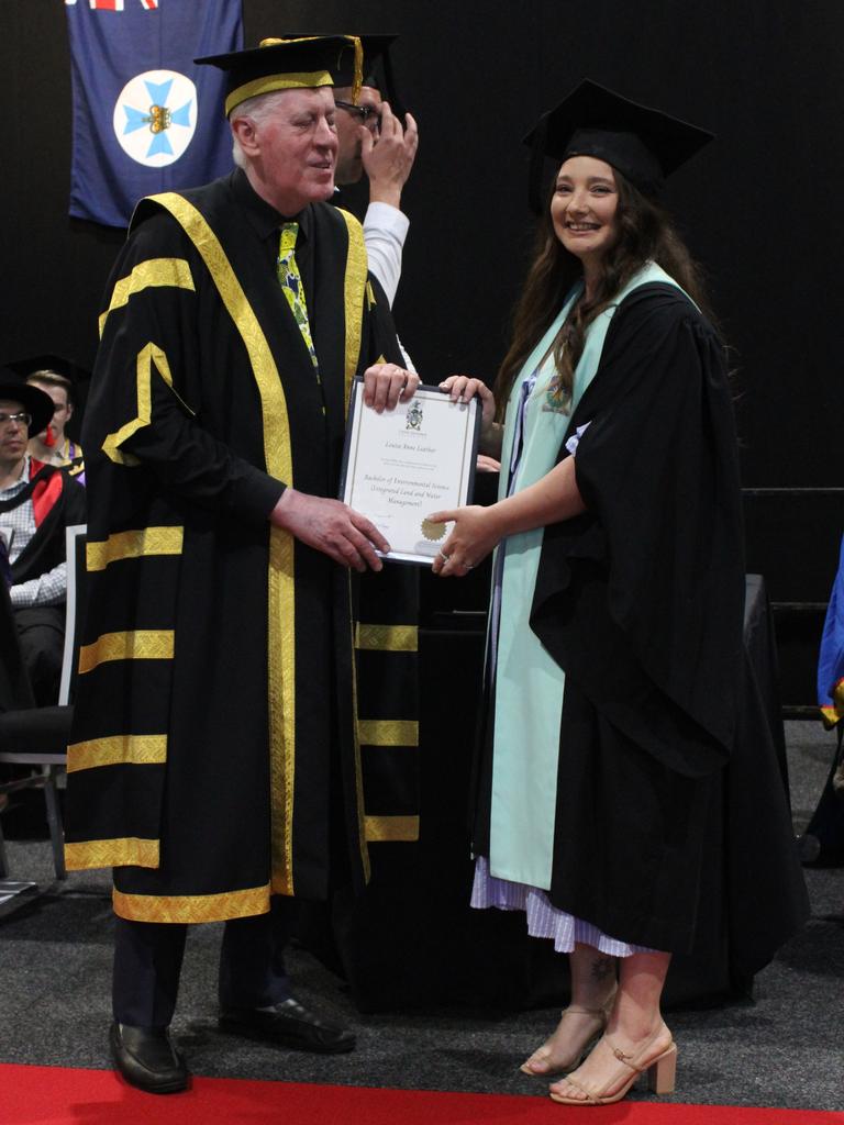 Louise Leather graduated with a Bachelor of Environmental Science (Integrated Land and Water Management) at the CQUniversity graduation ceremony in Bundaberg on December 14, 2023.
