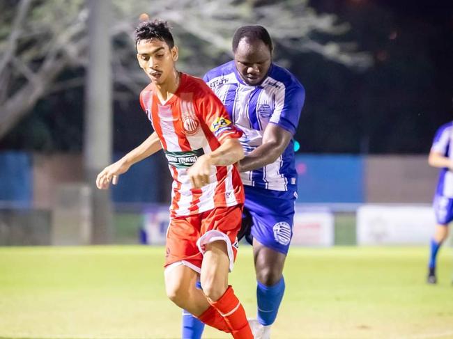 Darwin Olympic player Louis Da Costa is known for his darting runs and lethal left foot. Picture: Daniel Abrantes Photography