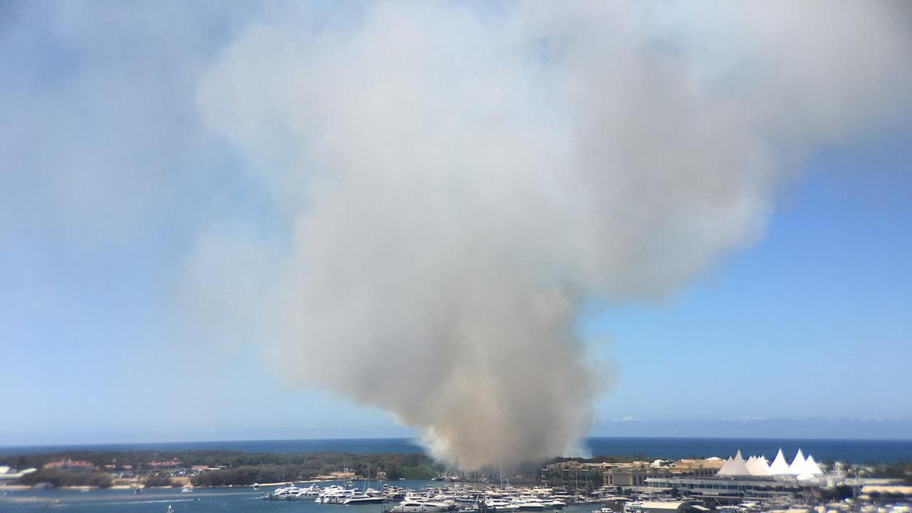 A huge cloud of smoke seen rising from the fire on The Spit. Picture: Sam Cleaveland