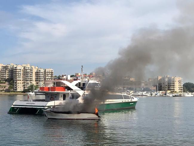 A 34-year-old man has been transported to Royal North Shore Hospital in a stable condition this morning after a boat explosion in Drummoyne earlier today.Picture: Andrew Hill  - Twitter @andrew_sf