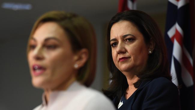 Queensland Premier Annastacia Palaszczuk (right) and Treasurer Jackie Trad. (AAP Image/Dan Peled)