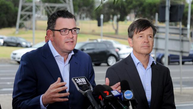 Premier Daniel Andrews and Roads Minister Luke Donnellan announce a major expansion for the Monash Freeway. Picture: Andrew Henshaw