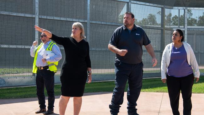 DCOH chief executive Shane Dignan, Chief Minister Eva Lawler, and Youth Minister Ngaree Ah Kit were among dignitaries who attended a tour on July 23, 2024, of the soon-to-be-completed Darwin Youth Detention Centre at Holtze. Picture: Pema Tamang Pakhrin