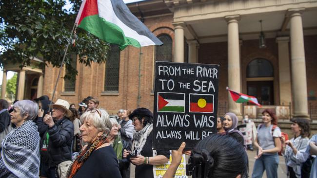 Pro-Palestine protesters in Sydney on Thursday. Picture: NewsWire / Simon Bullard