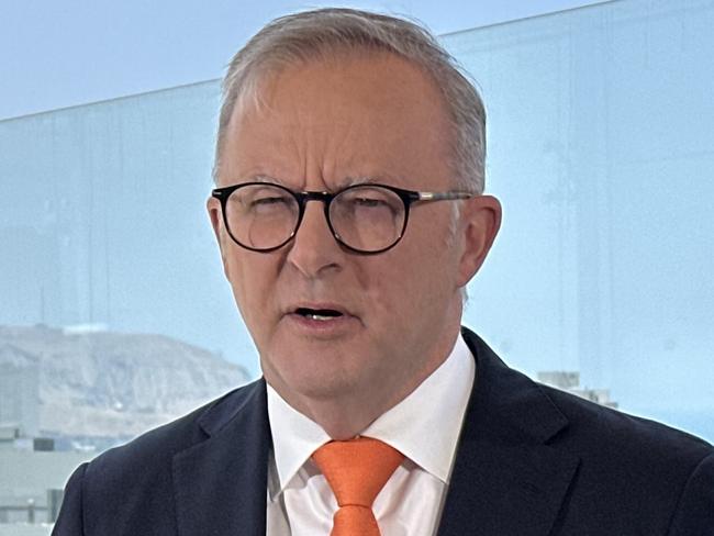 Prime Minister Anthony Albanese speaking at a press conference in Lima, Peru on the sidelines of the Asia Pacific Economic Cooperation (APEC) summit. Picture: Clare Armstrong