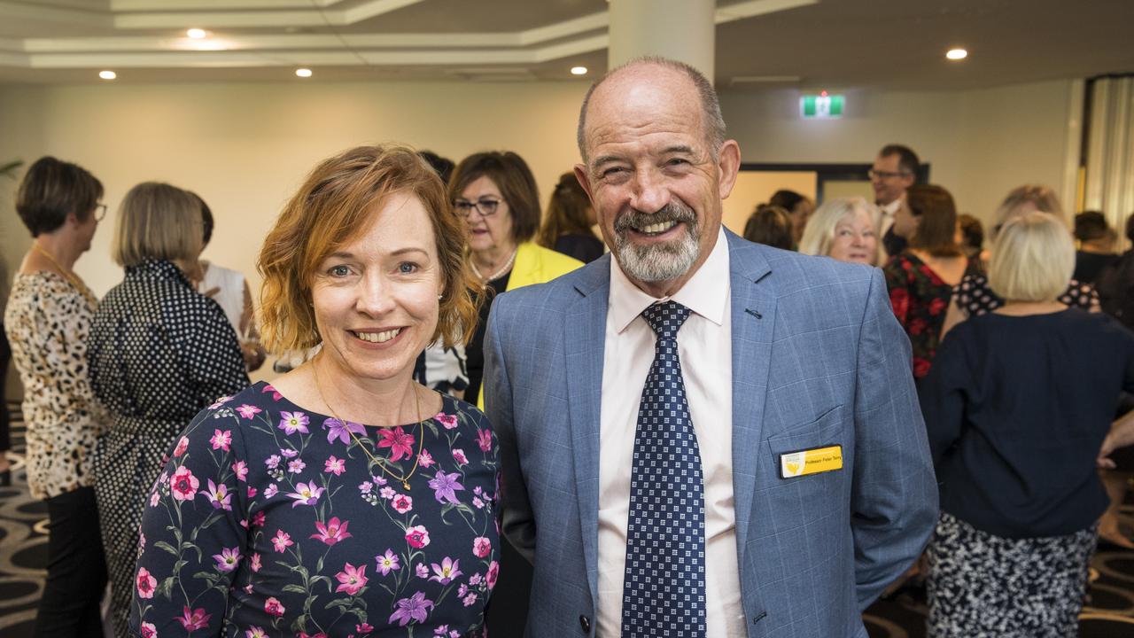 Guest speaker Eliza Whiteside with Peter Terry at the Zonta Club of Toowoomba's International Women's Day lunch at Picnic Point, Friday, March 5, 2021. Picture: Kevin Farmer