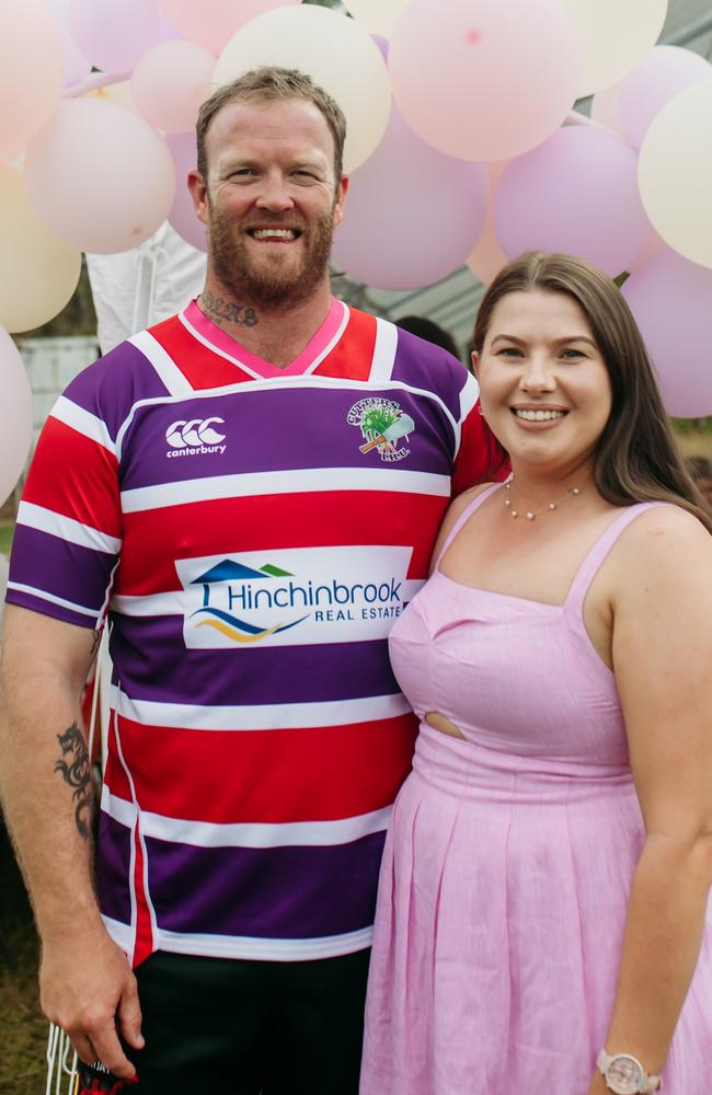 Forward Ryan Stokes and wife Tamara, owner of Hinchinbrook Real Estate that sponsored the Ingham Cutters Rugby Club Ladies Day. Photographs from the Ingham Cutters Rugby Club round of home games and Ladies Day at Brothers Sport Club in Cooper Street on Saturday. Picture: Bella Drewett Photography + Film