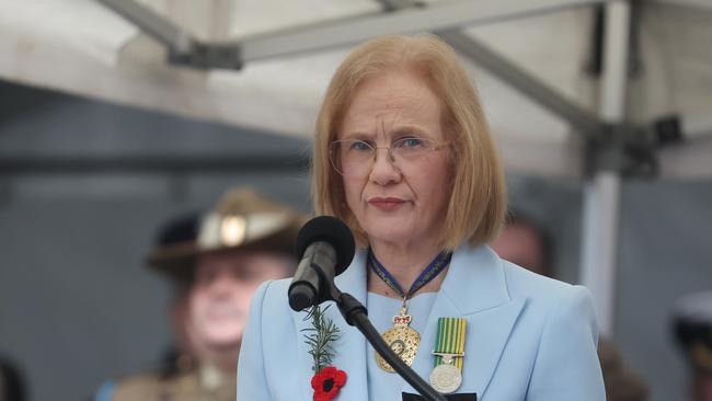 Old Governor Jeannette Young at the Anzac Day Parade. Pic: Annette Dew