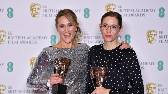 Alice Felton, left, and Fiona Crombie with their BAFTAs. Picture: AFP