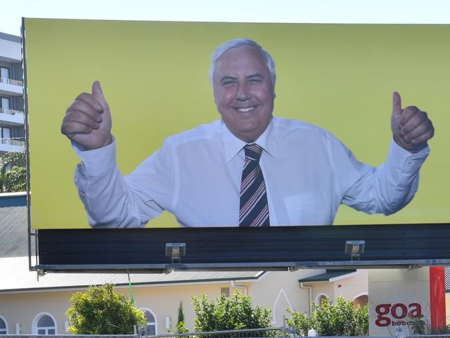 A billboard featuring Australian businessman and former politician, Clive Palmer is seen on Vulture Street in the Brisbane suburb of Woolloongabba, Tuesday, May 22, 2018. Mr Palmer was the leader of the Palmer United Party and held the seat of Fairfax in the federal parliament until 2016. (AAP Image/Darren England) NO ARCHIVING