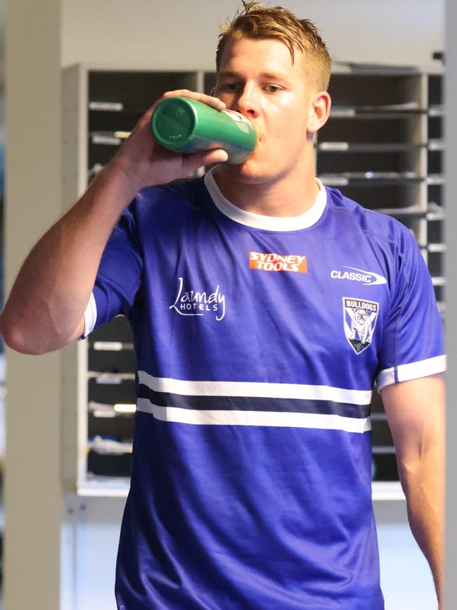 Matt Burton on his first day at Canterbury training. Picture: Bulldogs Digital