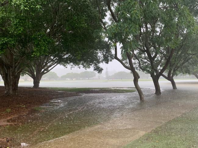 Elanora High School flooding with a waterfall running on to 19th Avenue Photo: Scott Powick