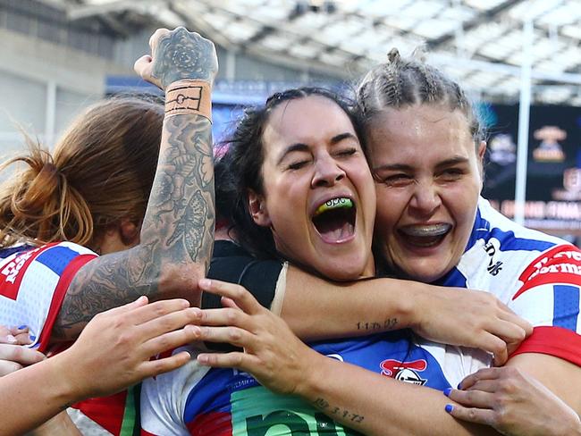 NRLW 2022 Grand Final Newcastle Knights Women v Parramatta Eels Women - Yasmin Clydsdale, try celebration.