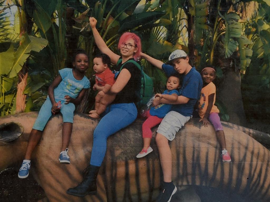 Sanaa Cunningham (far right) with her sister Cierra Anderson and Lisa Cunningham’s other children Gabriel, Eva and Javien. Picture: Naomi Jellicoe/AAP