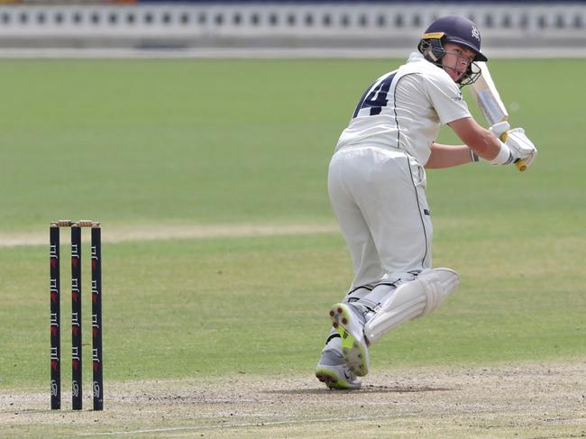 Victorian batsman Marcus Harris sets off for more runs on the opening day of the Sheffield Shield match between Victoria and Tasmania at Junction Oval.