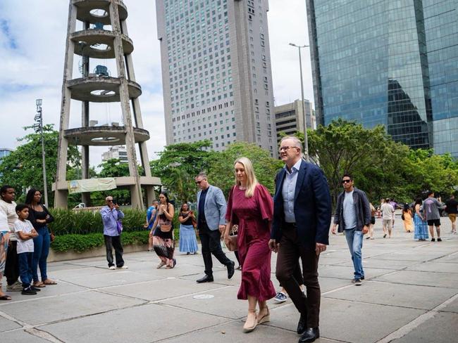 Prime Minister Anthony Albanese and fiancée Jodie Haydon in Brazil. Picture: Prime Minister’s Office