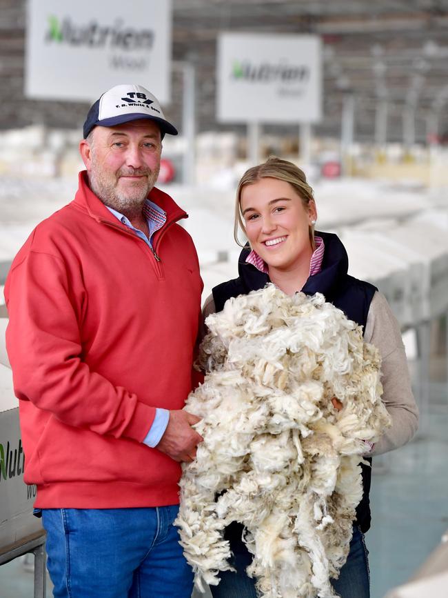Wool grower Jon Baker and daughter Eliza Baker from Bamganie. Picture: Zoe Phillips