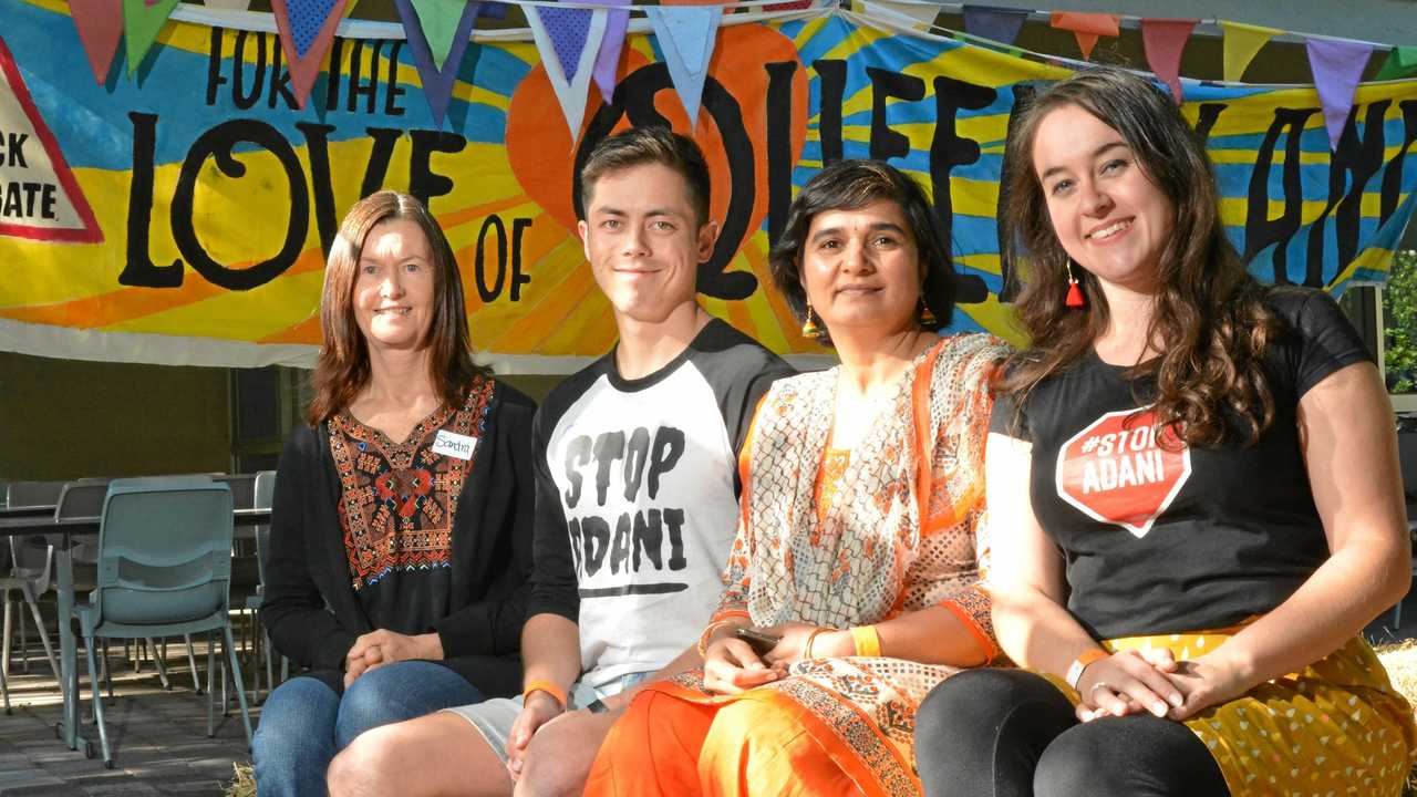 Making valuable connections at the 2018 Beyond Coal and Gas National Conference at Alexandra Headland were (from left) Sandra Williams from Reef Watch Whitsundays, Ray Yoshida from Getup, Dr Vaishali Patil who travelled from India and Jessica Harwood from The Sunrise Project campaign group which convened the event. Picture: Craig Warhurst