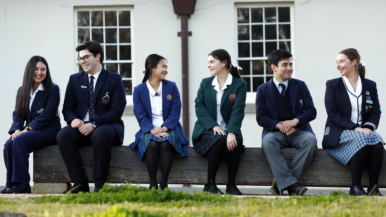 Year 12 students Hayat Nahas, Oscar Iredale, Ai Gen, Yanna Gralton, Aydin Kilciler and Isabella Grigson will complete their HSC exams over the next three weeks. Picture: Sam Ruttyn