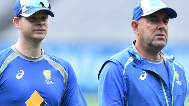 Australian captain Steve Smith (left) with coach Darren Lehmann.