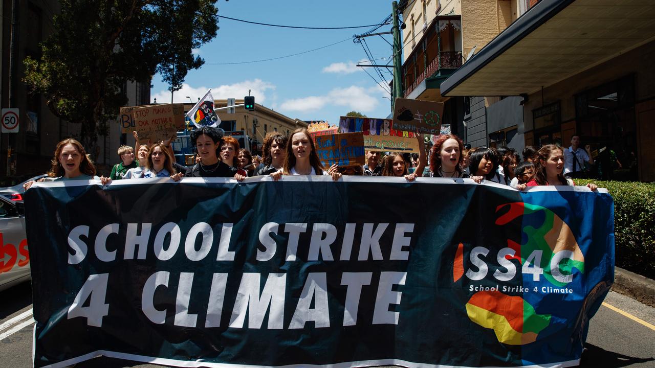 School students gather for a “teach in” outside the office of Environment Minister Tanya Plibersek on Friday in Redfern. Picture: NCA NewsWire / Nikki Short