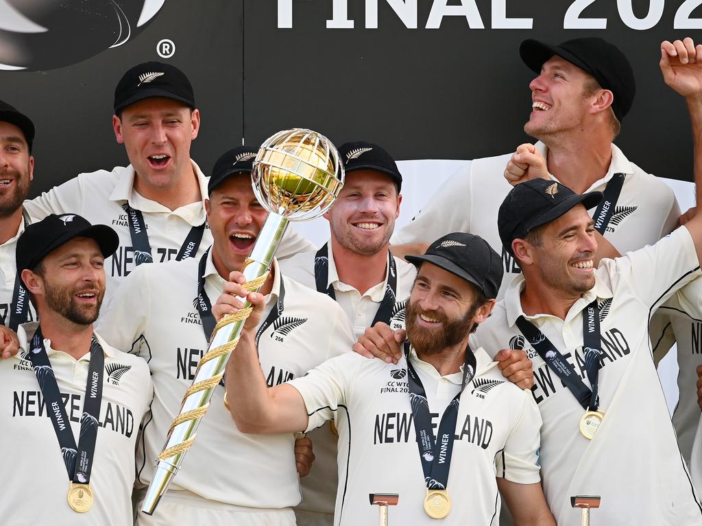 New Zealand celebrates after winning the World Test Championship over India. Picture: Alex Davidson/Getty Images
