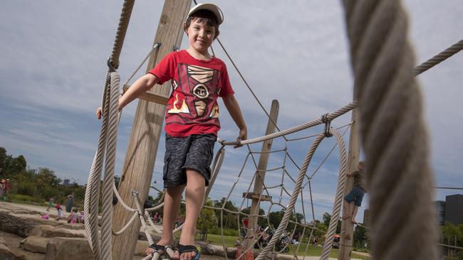 Royal Park Nature Play, Gatehouse St, Parkville. Xavier Byrnes, 6. Photo taken on the 1st of January, 2016. Picture: Christopher Chan