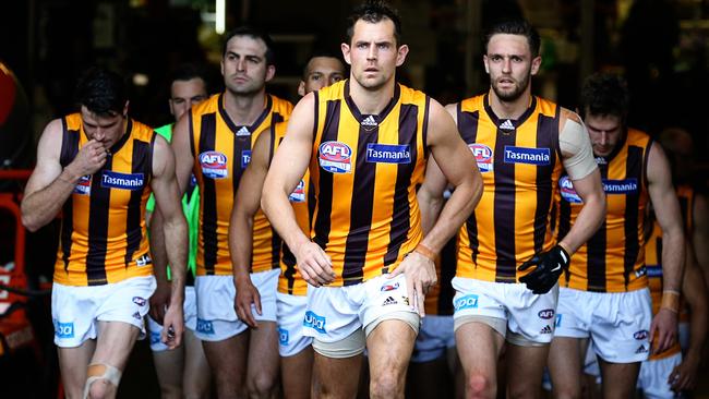 Hawthorn enter the MCG on AFL Grand Final day. Picture: Tim Carrafa