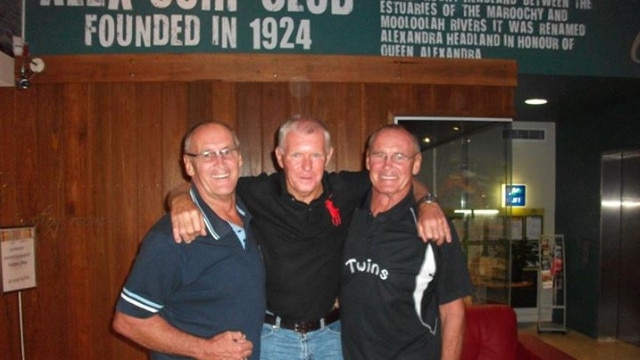 Chris and Paul Dawson with their friend Ray Butlin (centre) in 2013. Mr Butlin told an inquest his late wife Sue “looked up to” the Dawson twins and could have distorted a purported sighting of Lyn.