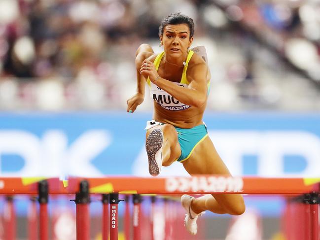 Celeste Mucci competes in the Women's 100 Metres Hurdles heats in 2019. Picture: Richard Heathcote/Getty Images.