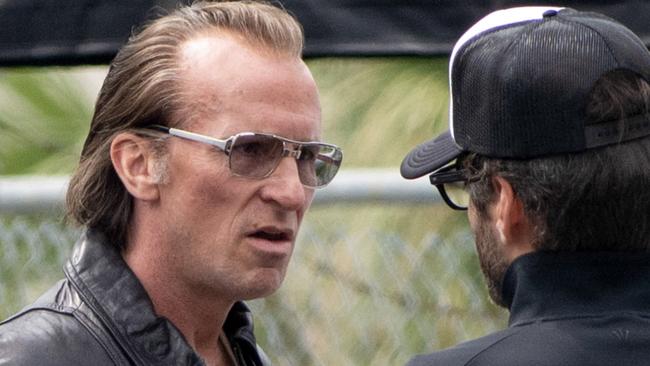 He was pictured wearing a black leather jacket and shoes. Picture: Mega Agency