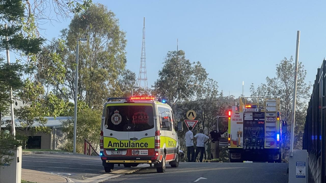 Emergency services at a fire at The Gap State High School. Pic: Steve Pohlner.