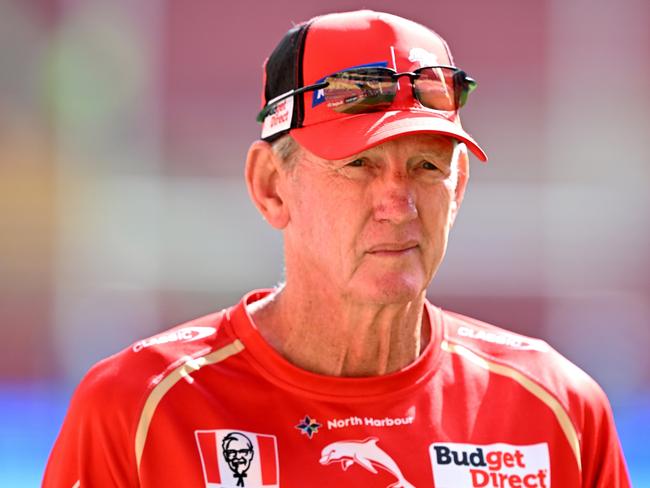 BRISBANE, AUSTRALIA - MARCH 23: Coach Wayne Bennett is seen during a Dolphins NRL training session at Suncorp Stadium on March 23, 2023 in Brisbane, Australia. (Photo by Bradley Kanaris/Getty Images)