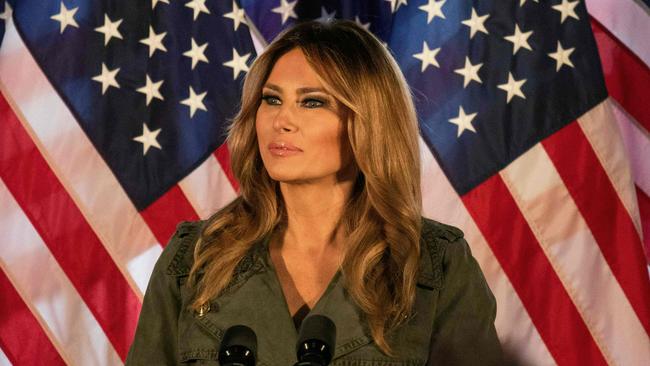 First Lady Melania Trump speaks to President Trump's supporters at a Make America Great Again event in Pennsylvania. Picture: AFP