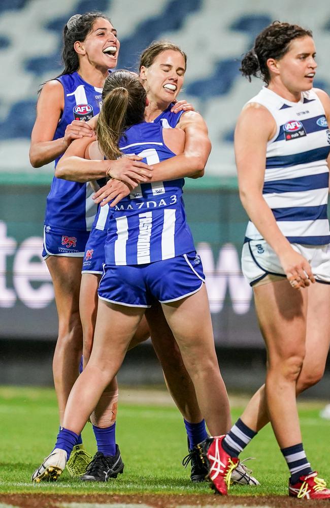 Jasmine Garner turned in another AFLW masterclass for the Kangaroos against the Cats. Picture: AAP