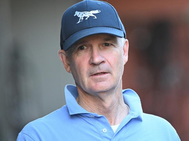 MELBOURNE, AUSTRALIA - MARCH 01: Trainer Matthew Smith   is seen after Buenos Noches galloped during the Yulong Newmarket Handicap Gallops at Flemington Racecourse on March 01, 2024 in Melbourne, Australia. (Photo by Vince Caligiuri/Getty Images)