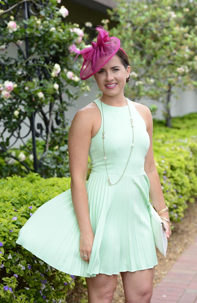 Katharine Jackson all dressed up at Flemington Racecourse on Melbourne Cup Day 2014. Picture: Stephen Harman