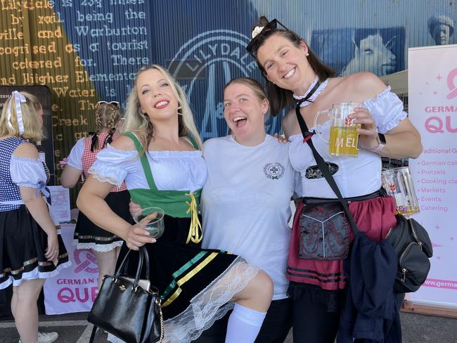 Mel, Steen and Genna at the 2024 Yarra Valley Oktoberfest. Picture: Himangi Singh.