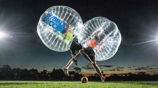 Dan Cairns and Nathan Swan test our Bubble Soccer.