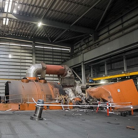 A 300-kilogram chunk of shrapnel was found lodged in the roof of the Callide Power Station following the major explosion of the Unit c4. Picture: CS Energy