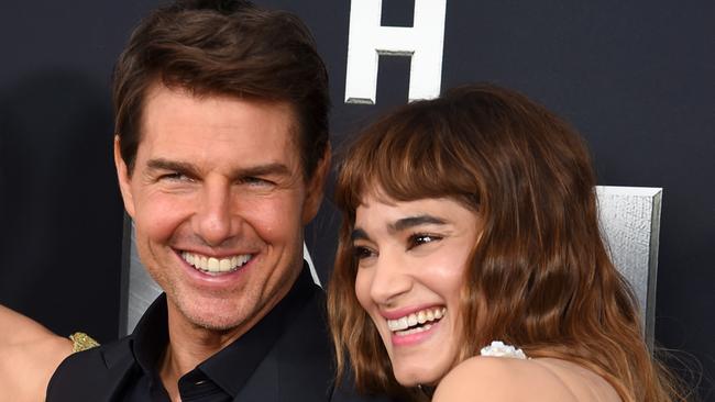 Tom Cruise and Sofia Boutella share a laugh at The Mummy New York Fan Event on June 6, 2017. Picture: Jamie McCarthy