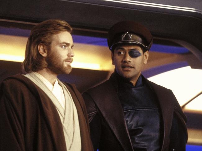 Jay Laga'aia as Captain Typho with Ewan McGregor as Obi-Wan Kenobi in a scene from Attack of the Clones.