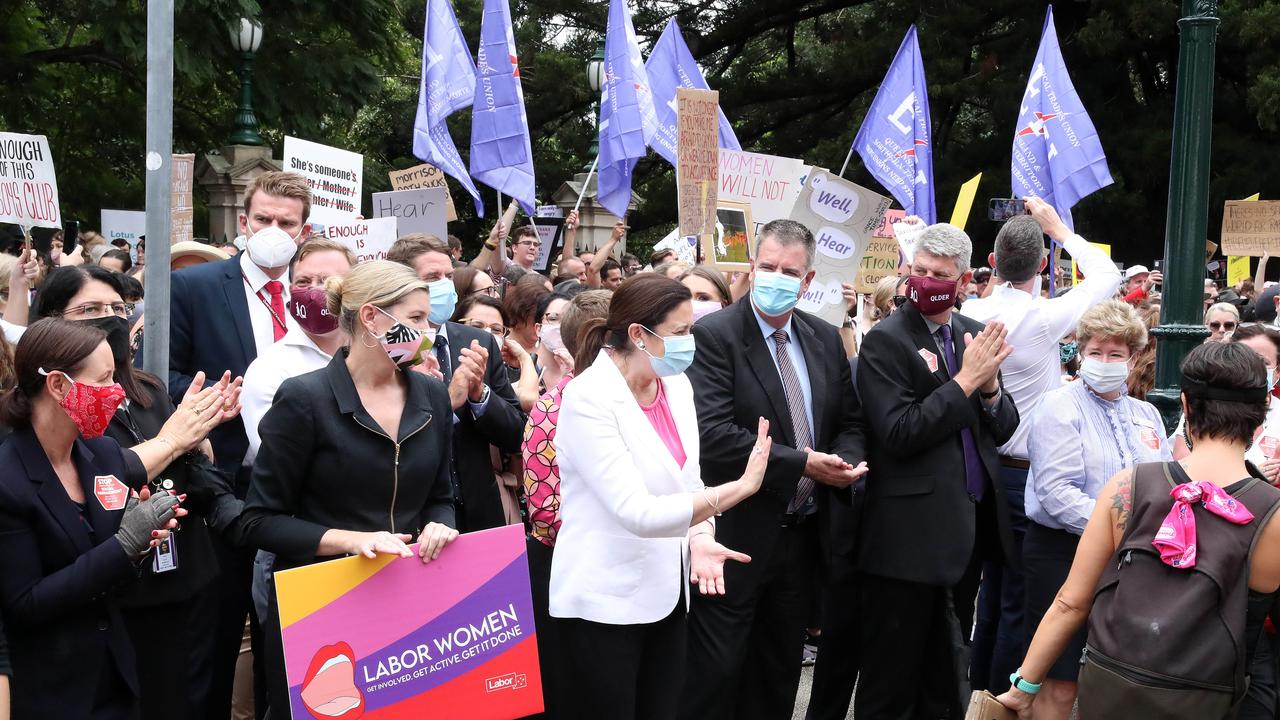 Premier Annastacia Palaszczuk, March 4 Justice rally arrives at Parliament House Brisbane. Photographer: Liam Kidston.